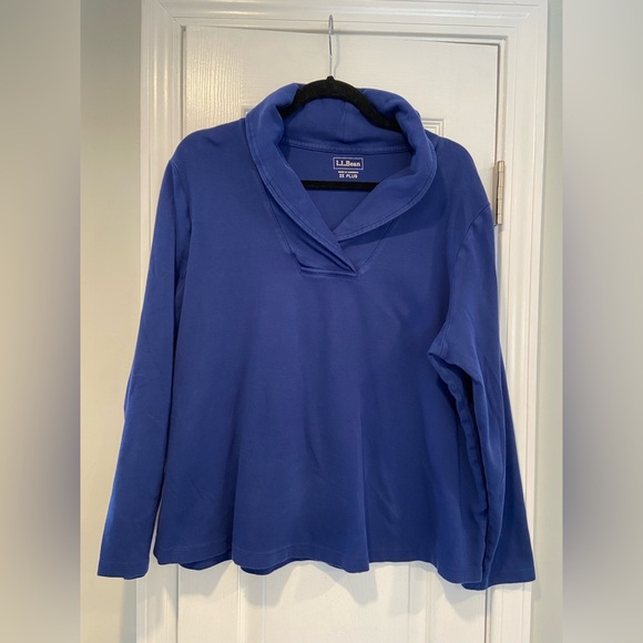 L.L. Bean Size 2X Royal Blue Long Sleeve Cowl V Neck Pullover Soft Cotton Shirt - Picture 1 of 10